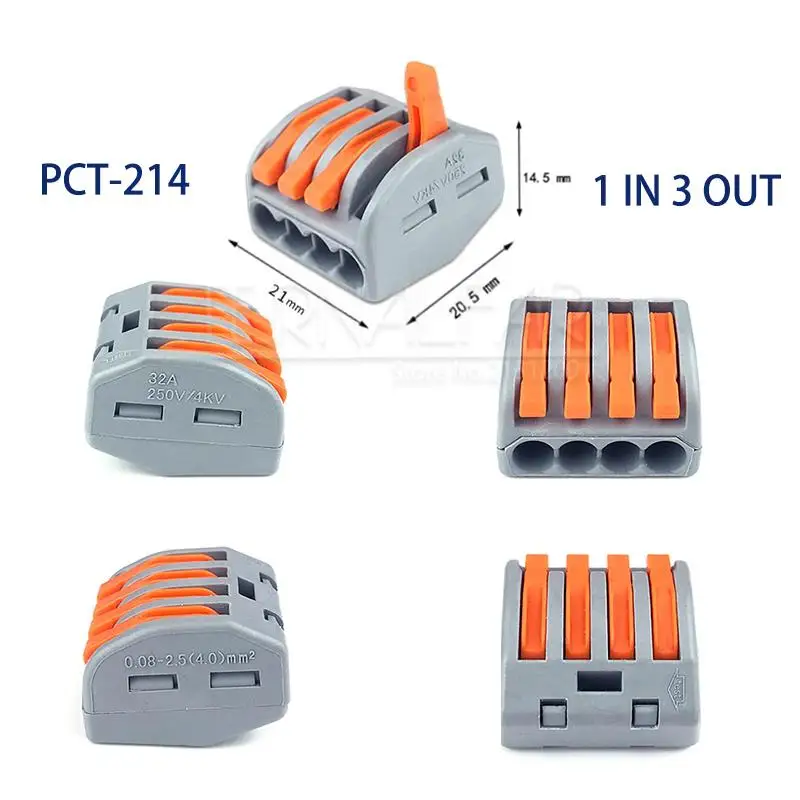 PCT-214 Тип PCT-212 32A 250V 4KV Многофункциональный быстрый соединитель провода 28-12AGW водонепроницаемый BV VR 213 SPL-2 нажимной клеммный блок - Цвет: PCT-214