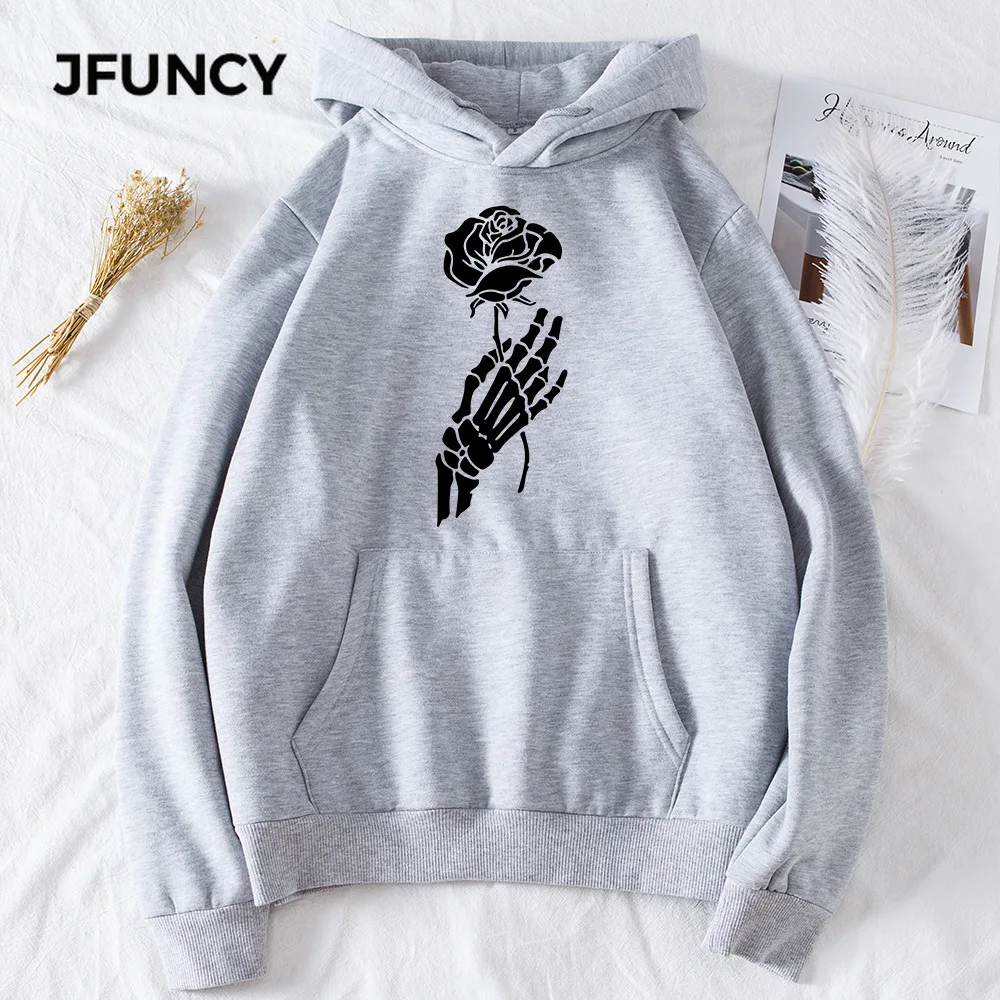 

JFUNCY Autumn Winter Women Thick Pullovers Casual Loose Coats Woman Long Sleeve Hooded Sweatshirt Printed Fleece Sportswear