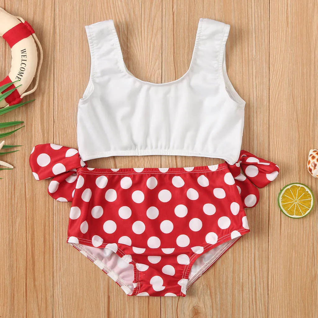 Милые купальные костюмы в горошек для маленьких девочек модель 2020 бикини TwoPiece