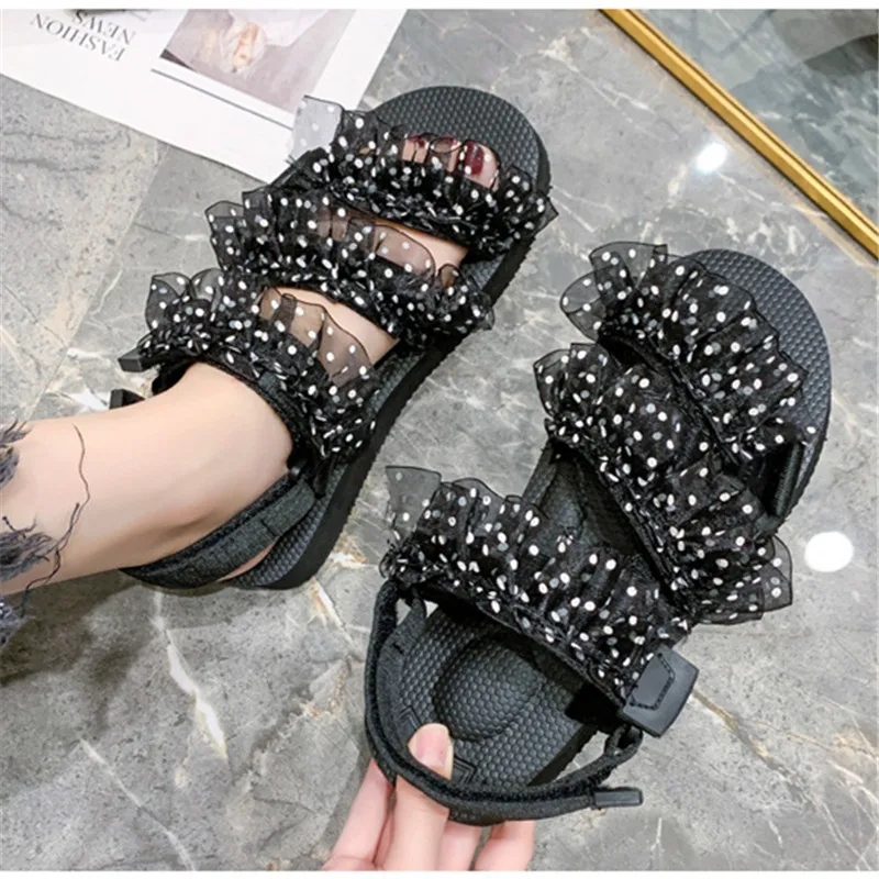 

Fashion Summer Black Women's Sandals 2020 Flats Beach Platform Shoes Women Casual Designer Round Toe Roman Femmes Mesh Sandales
