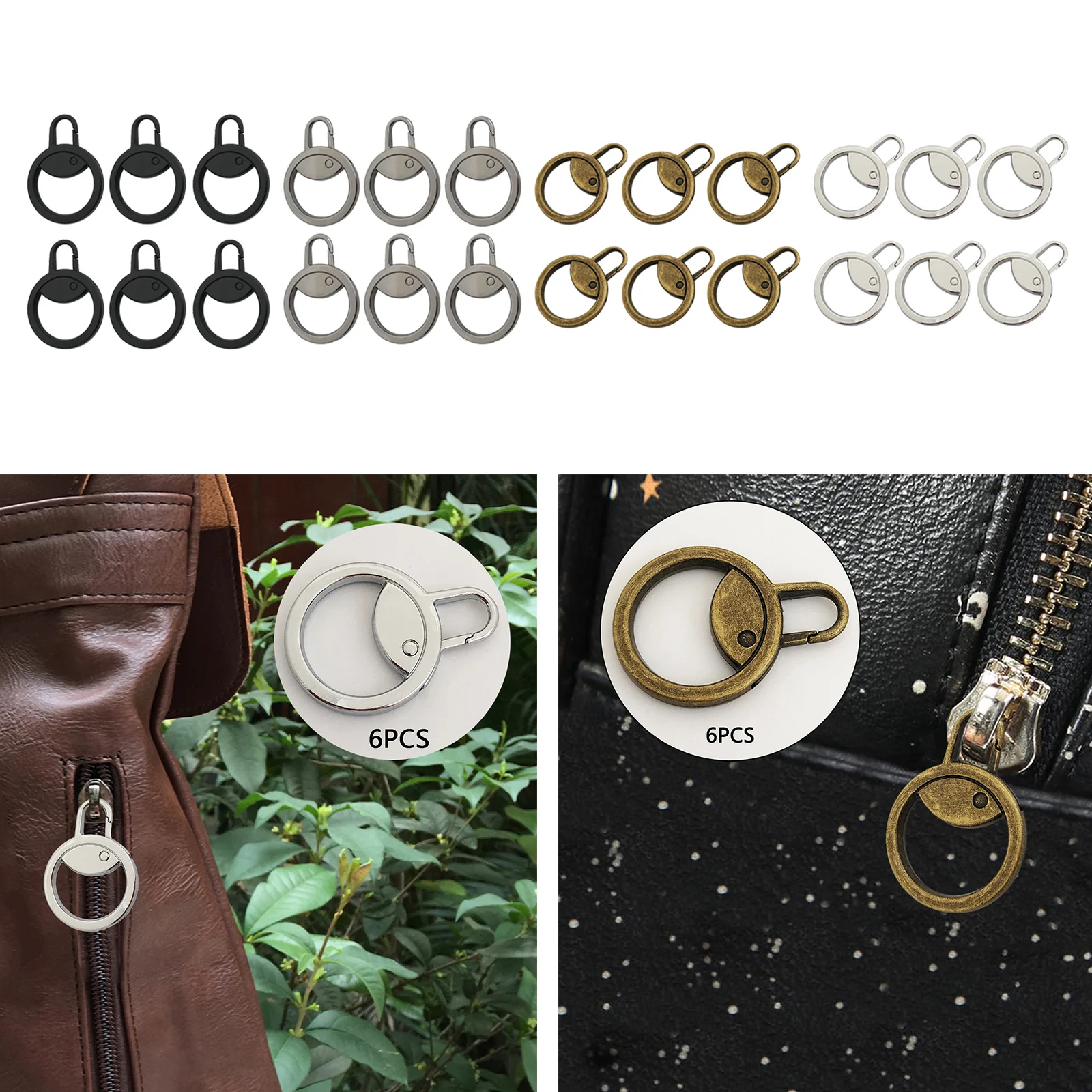 

6 Pieces Zipper Pulls Durable Cord Extension Zipper Tab for Luggage Coat