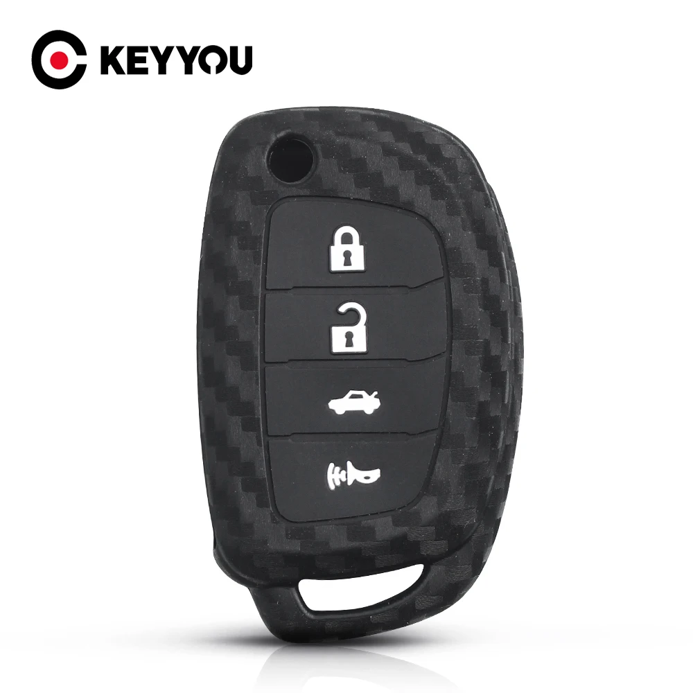 KEYYOU 3/4 кнопки для Hyundai Creta Tucson Санта Elantra Sonata i20 i30 i40 i25 ix35 углерода силиконовый чехол