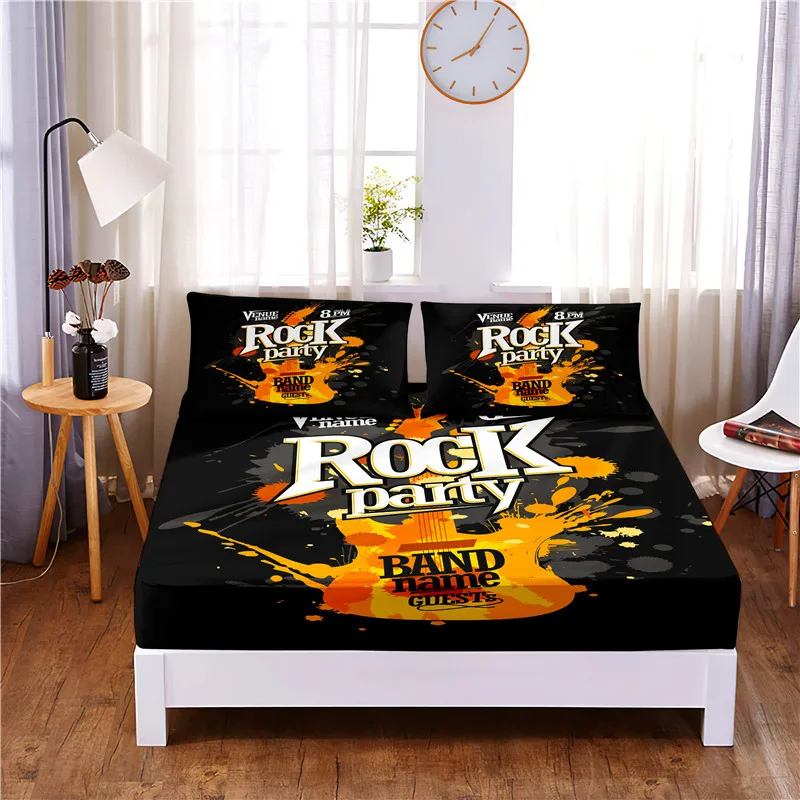 

Cartoon Rock Digital Printed 3pc Polyester Fitted Sheet Mattress Cover Four Corners with Elastic Band Bed Sheet Pillowcases