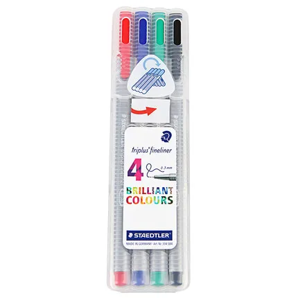 Немецкий STAEDTLER 334 волоконная ручка 4/15/20/30/42/50 набор цветов эскизная ручка 0,3 мм треугольная стержень кисть для письма - Цвет: 4 colors