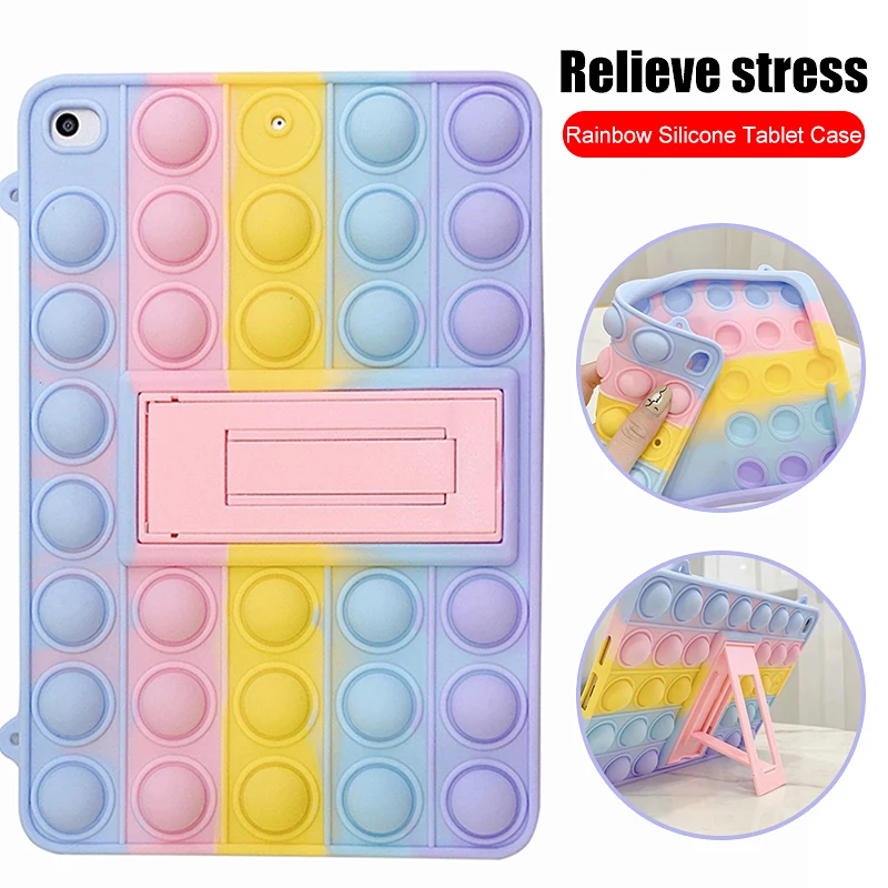 

New Reliver Stress Pop Toys Push It Bubble Soft Silicone Case For Ipad Air/ipad 5 Air 2/ipad 6 Ipad 9.7 2018 Rainbow Color Cover