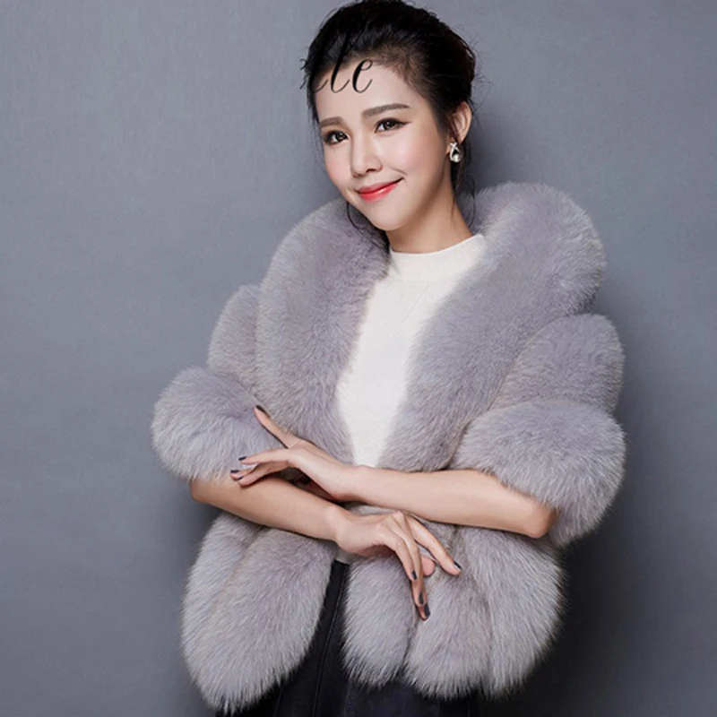 Осенне-зимняя Свадебная шаль меховой палантин накидка из искусственного меха