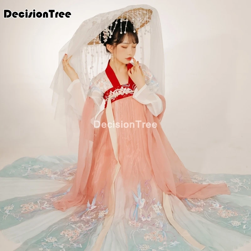 

2021 chinese traditional women hanfu gradient festival dress floral embroidery elegant folk dance costume fairy princess dress