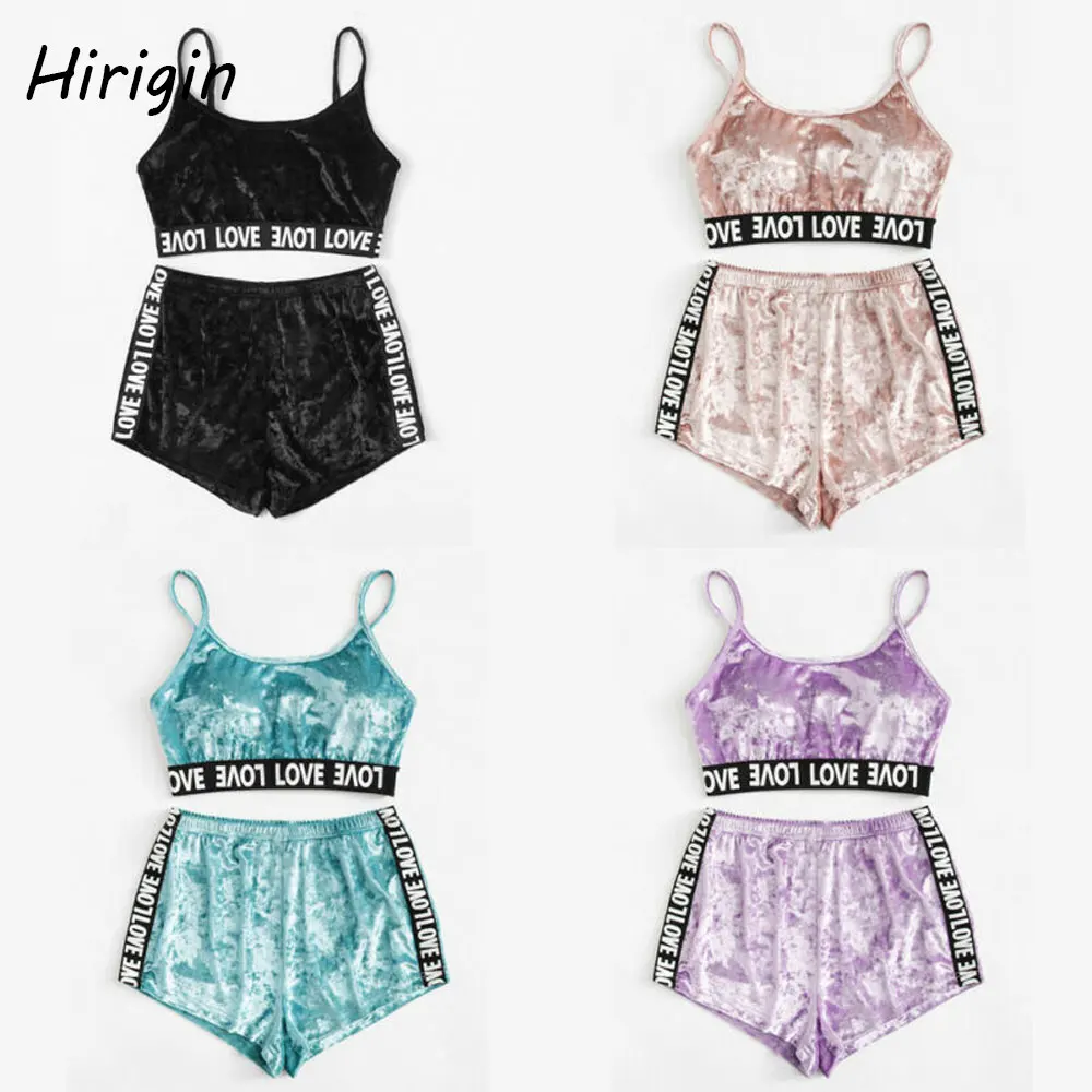 

Plus Size Women's Sleepwear Sexy Polyester Letter Pajama Set V-Neck Pyjamas Sleeveless Cute Cami Top 2020 Short pijama mujer