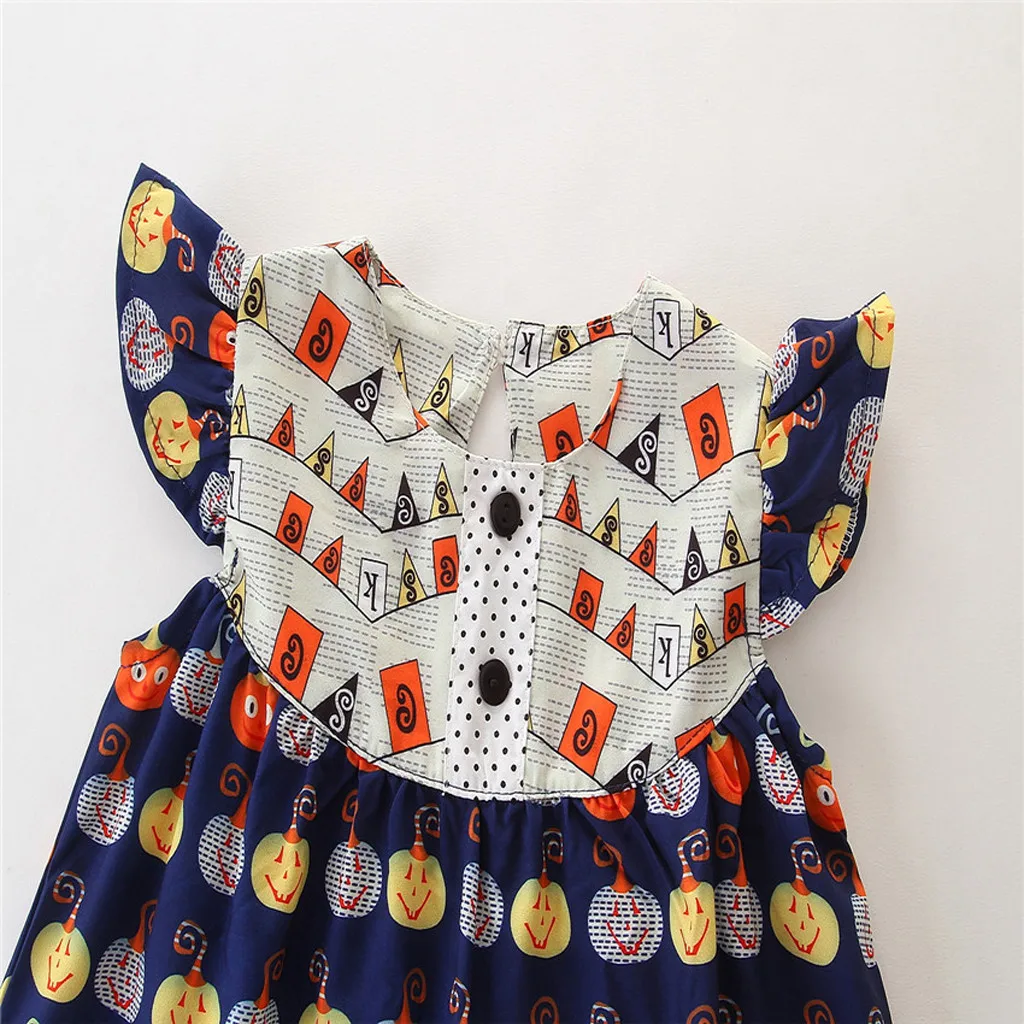 Платье Дети для девочек на Хэллоуин Тыква с принтом праздничное платье принцессы