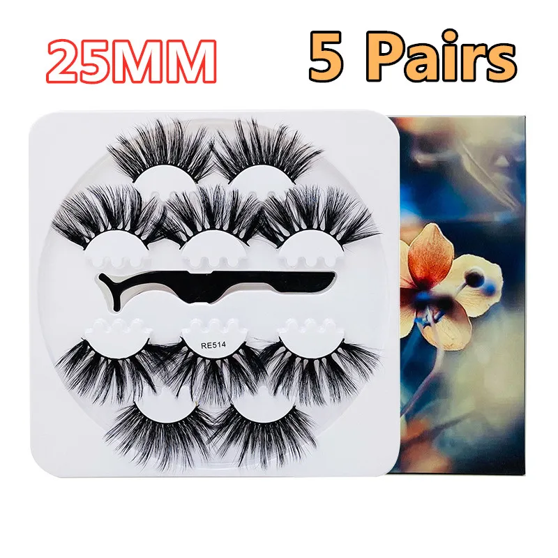 

5 Pairs 3D Faux Mink Hair False Eyelashes Wispies Black Lashes Fluffies Drama Eyelashes Natural Long Soft Handmade With tweezers