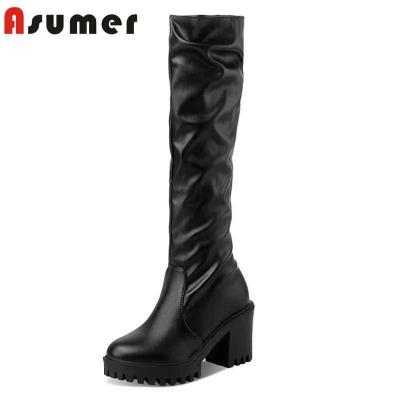 

Женские Плиссированные сапоги до колена ASUMER, на платформе и толстом каблуке, Осень-зима 2021