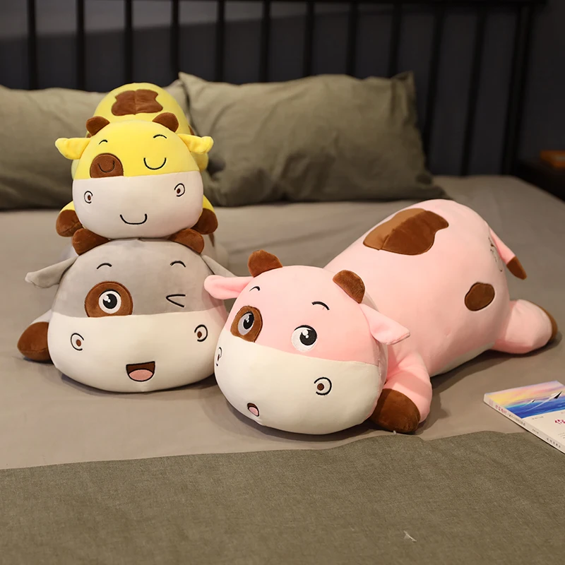 

1pc 55CM Lovely Lying Cattle Plush Toys Stuffed Funny Animal Milk Cow Sleeping Cushion Soft Pillow for Children Girls