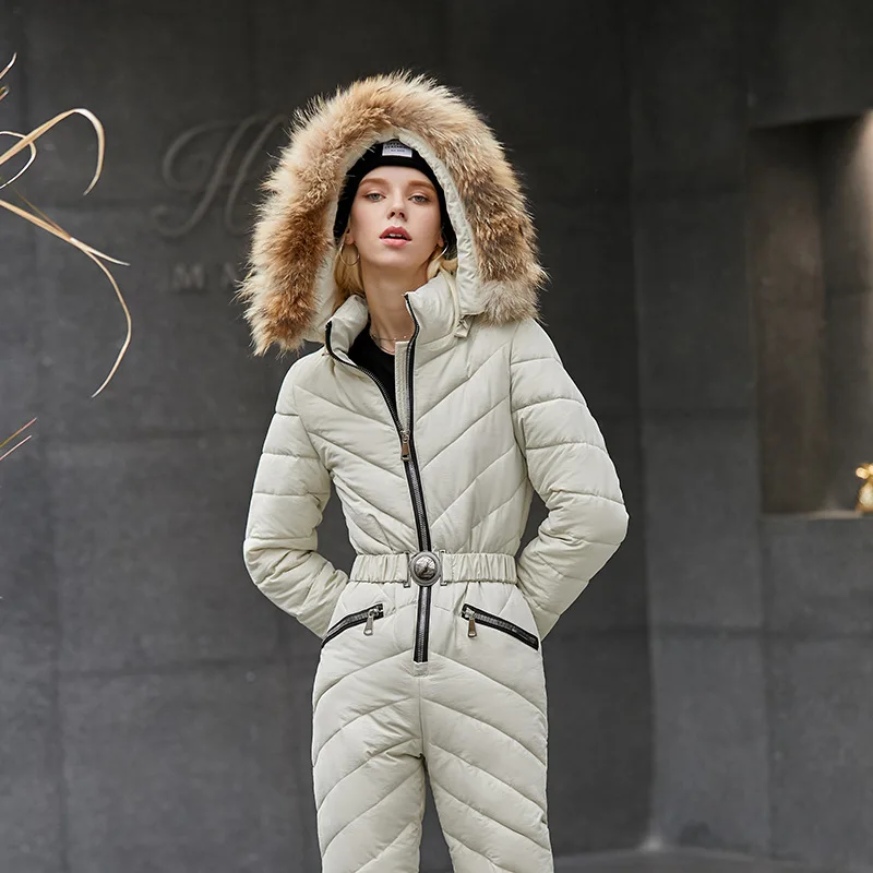 Слоновая кость New Women Ski jacket and Pant Ski suits Females Jumpsuit Women Snowboard Waterproof Overall Russia - Цвет: Слоновая кость