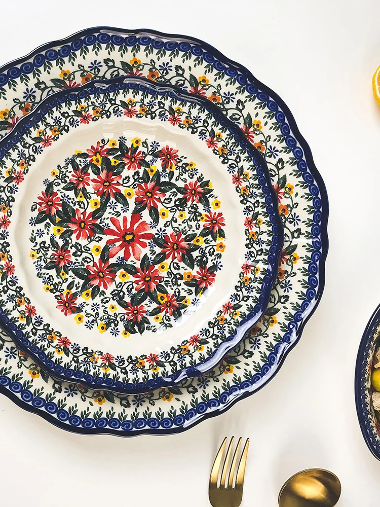 

Poland Ceramic Dinner Set Household Salad Bowl Saucer Plate Dishes Set 13 Inch Fish Plate Binaural Noodle Bowl 2L Soup Pot