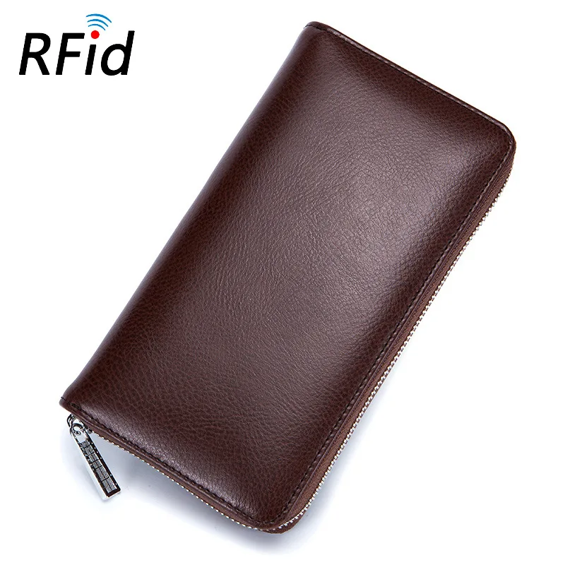 Leather organ card bag long wallet passport bag RFID multi card position multi-function male and female large business card bag