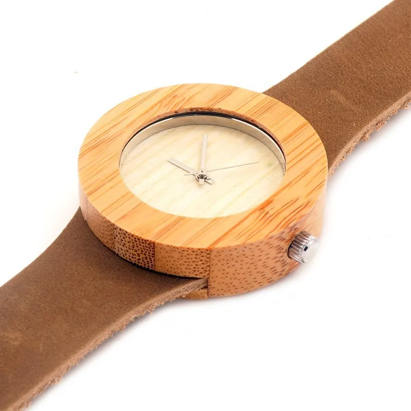 

2020 Creative Watches Natural Bamboo Wood Quartz Watch Men Women Genuine Leather Strap Wooden Clock Male Reloj de madera
