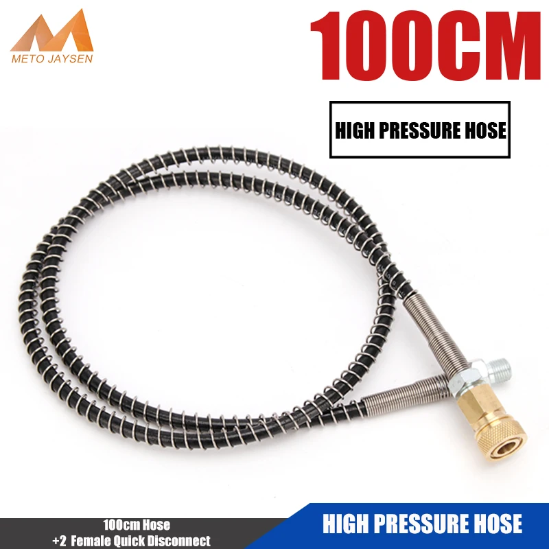 High Pressure Hose with Spring Wrapped 100cm Long M10x1 Male Thread PCP Airforce Pneumatics Air Refilling Pump Nylon Black Hose