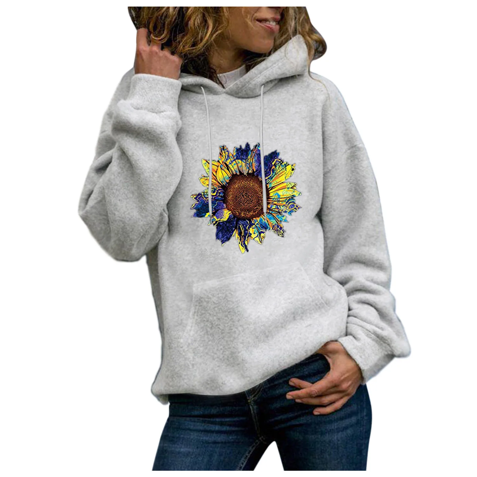 59# Oversized Hoodies Women Blouses Bottoming Hooded Long Sleeve Tops Loose Flower Printed Sweatshirt Girl Pullover Blouse