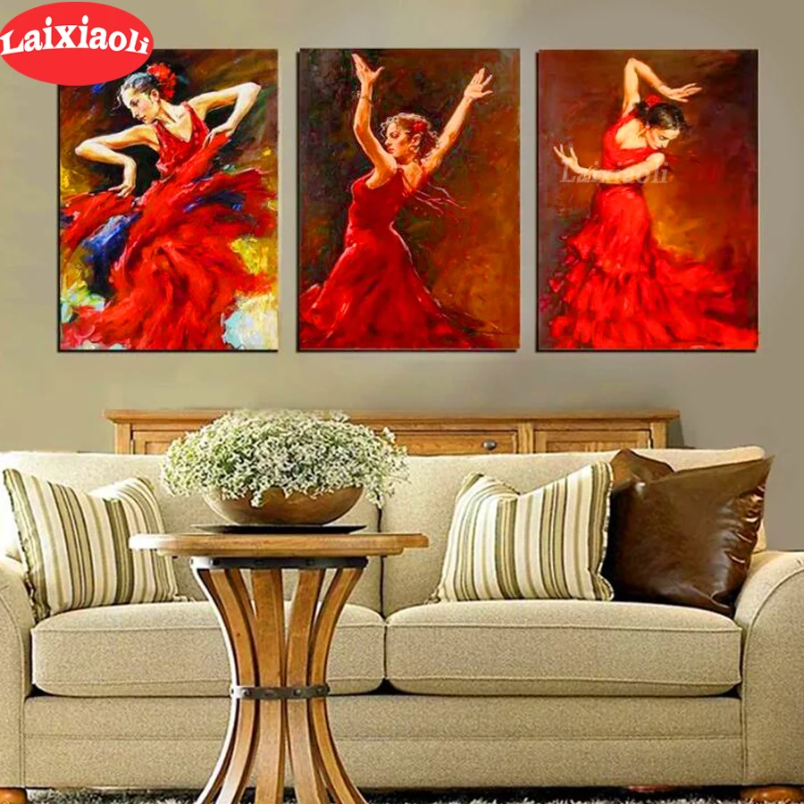 3 шт. круглая квадратная Алмазная вышивка танцевальное красное платье Красота