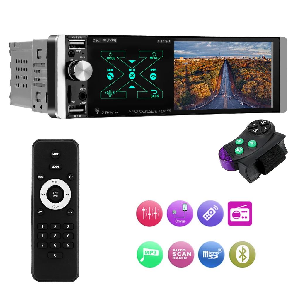 

Умный Автомобильный мультимедийный проигрыватель HD 1 Din, FM-радио, Bluetooth, 4,1 '', автомобильный mp5-видеоплеер