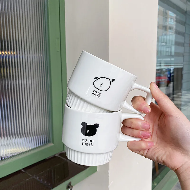 

Cartoon Black White Bear Dot Mug Cute Coffee Mugs And Cups Ceramic Lovers Breakfast Milk Mug With Handle Drinking Utensils Mugs