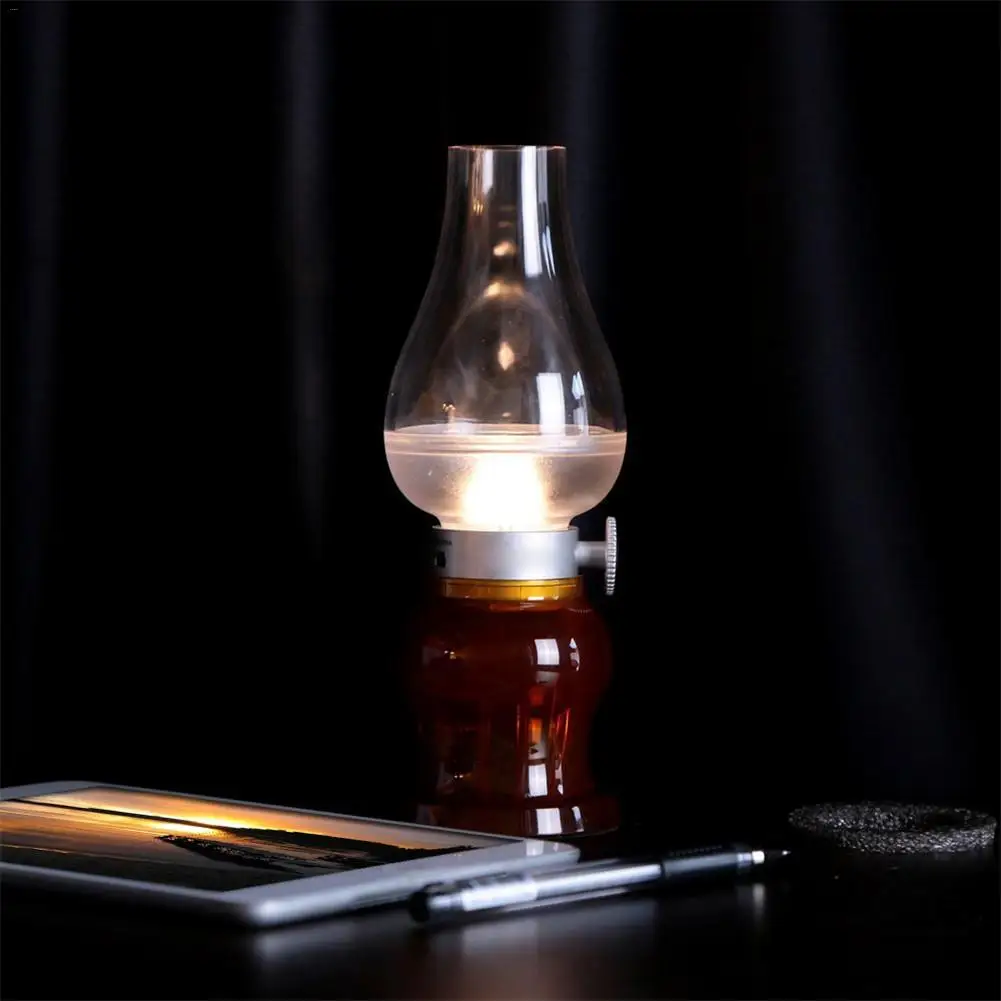 

USB LED Retro Pad Kerosene Lamp Dimmable Night Light Air-blowing Switch Table Lamp Simulates The Flicker Of Candlelight
