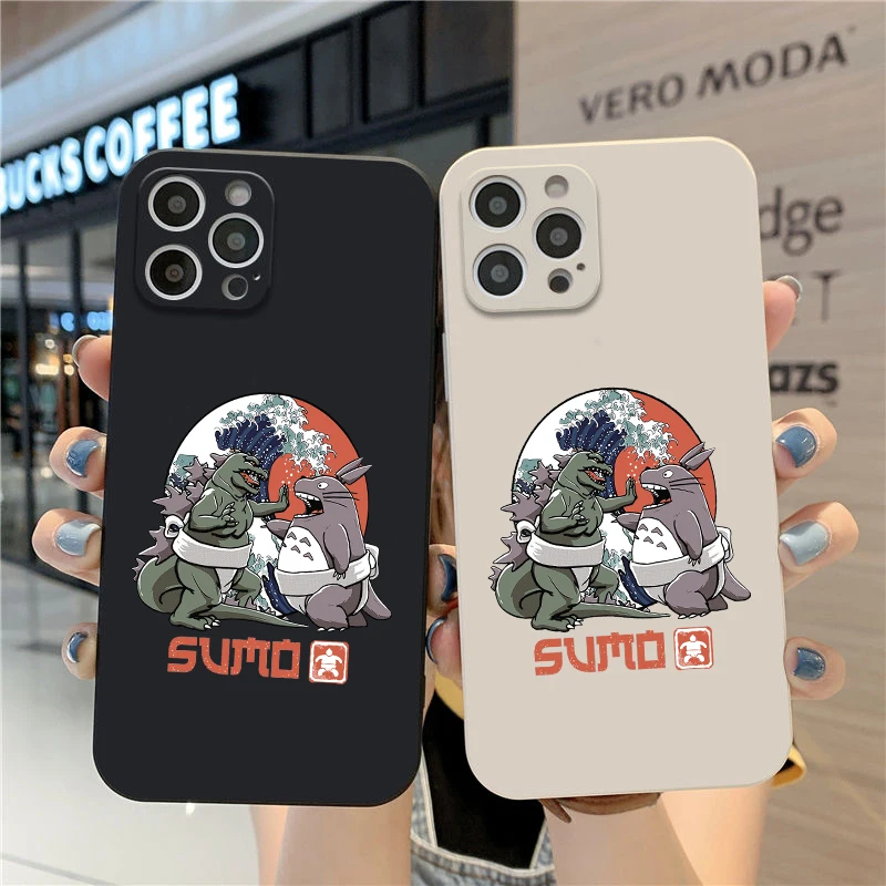 

Japan Spirited Away Anime Totoro Cat phone case For iPhone12Pro max 7 8plus 13 Mini XR 11 XS MAX 13Pro max Liquid silicone cover