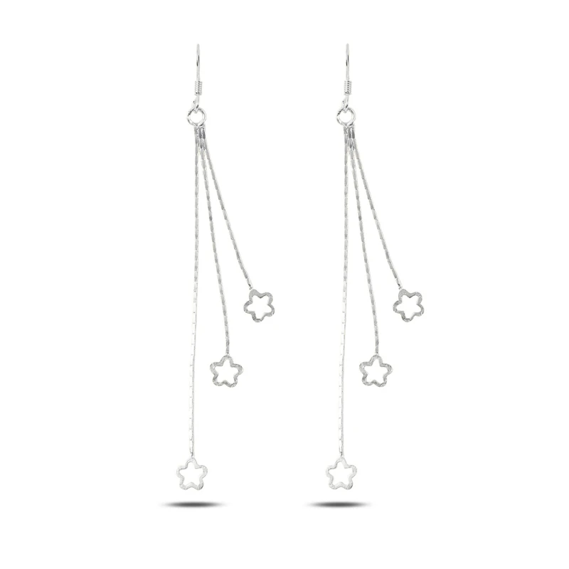 

Silverlina Silver Dangle With Matt Pattern Flower Earrings