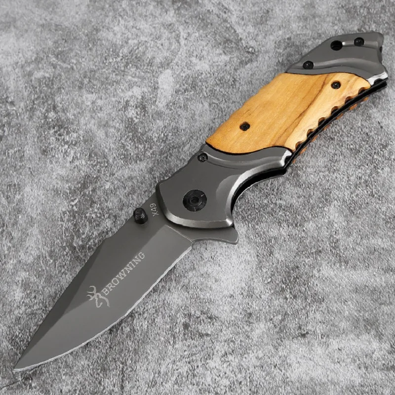 

Browning Outdoor Tool Knife X49 Wooden Handle Folding Knife Camping Survival High Hardness Multi-function Field Survival Knife