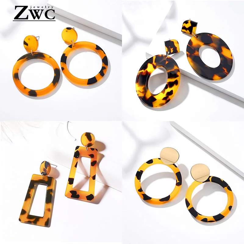 ZWC Bohemia Acrylic Resin Large Drop Earrings for Women Leopard Round 2019 Simple Geometric Dangle Fashion Jewelry Gift | Украшения и