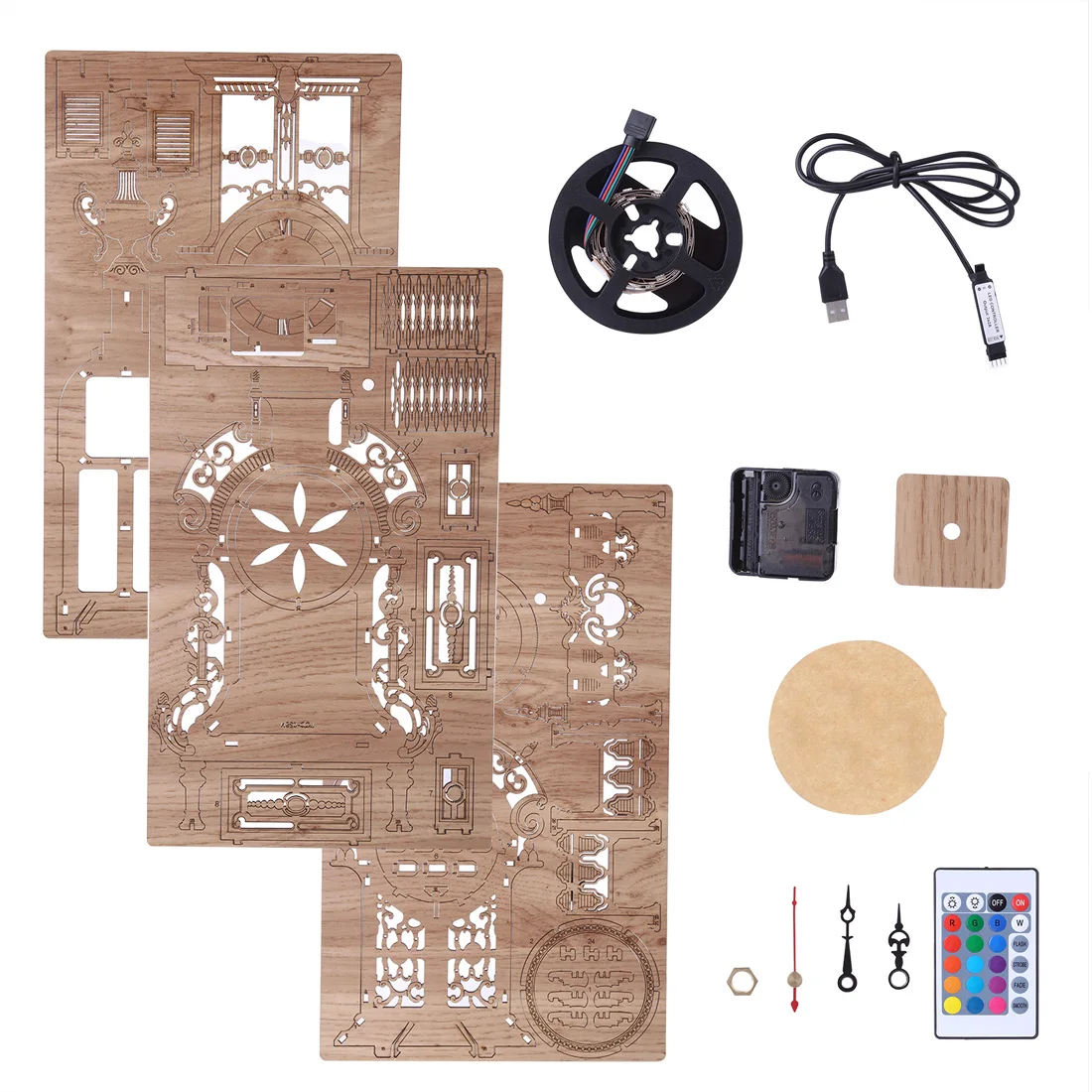41Pcs DIY Wooden Clock Puzzle Model Kit Laser Cutting 3D Tower Table with Light-Oak Color(RC of 16 Single Color Gradients) | Игрушки и