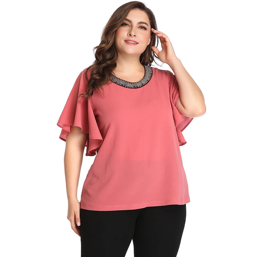 Женская элегантная шифоновая блузка с коротким рукавом большие размеры 5xl лето
