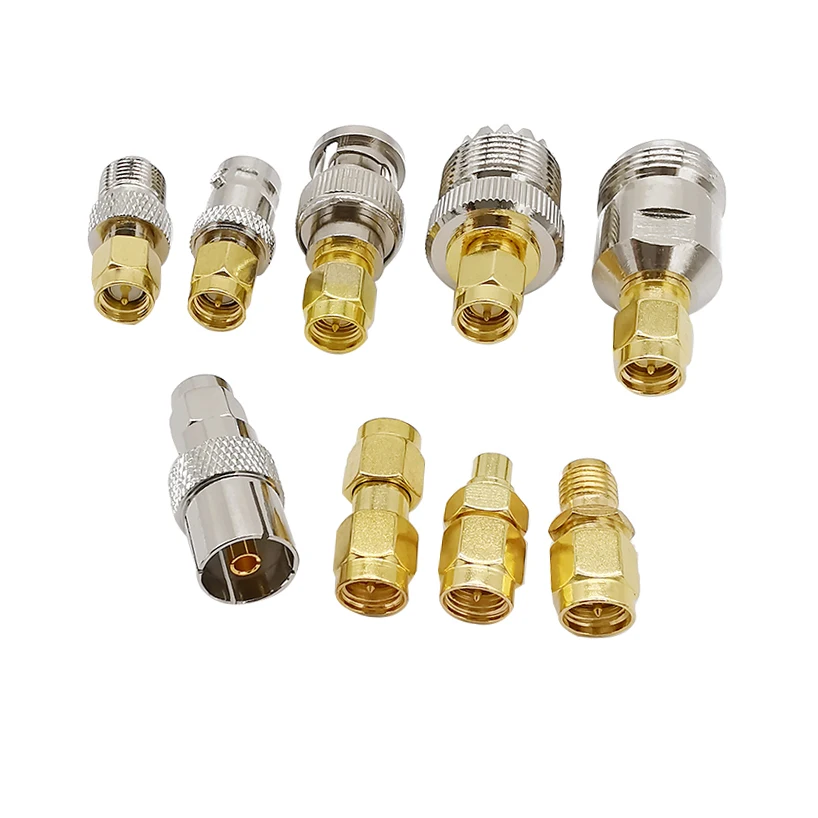 Наборы коаксиальных адаптеров SMA Male 9 шт./лот наборы штекеров для N/F/UHF/BNC/MCX/TV/SMA/RP