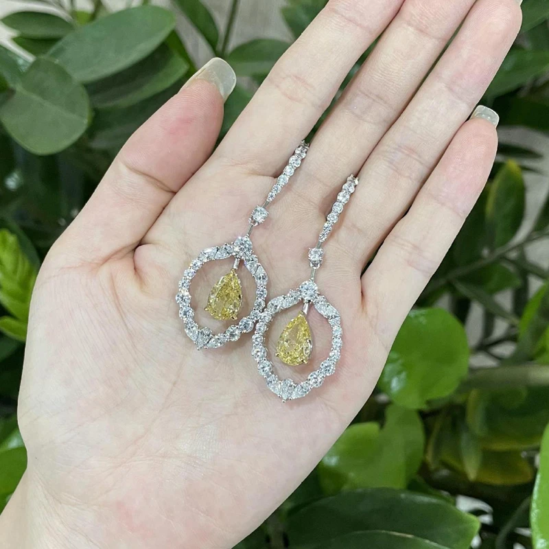 OEVAS 100% 925 Sterling Silver 8*12mm Water Drop Yellow High Carbon Diamond Drop Earrings For Women Sparkling Party Fine Jewelry