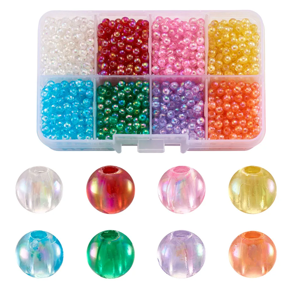 1 Box Mix 8 Colors Environmental Transparent Acrylic Round Beads 4/5/6/8/10mm AB Color Bead for Jewelry making Accessories Decor