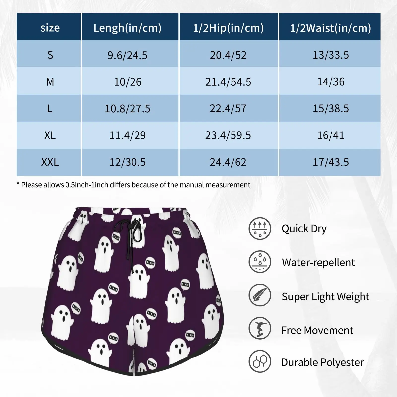 

Boo! Swim Shorts Women Beach Shorts Ghost Boo Halloween Ghoul