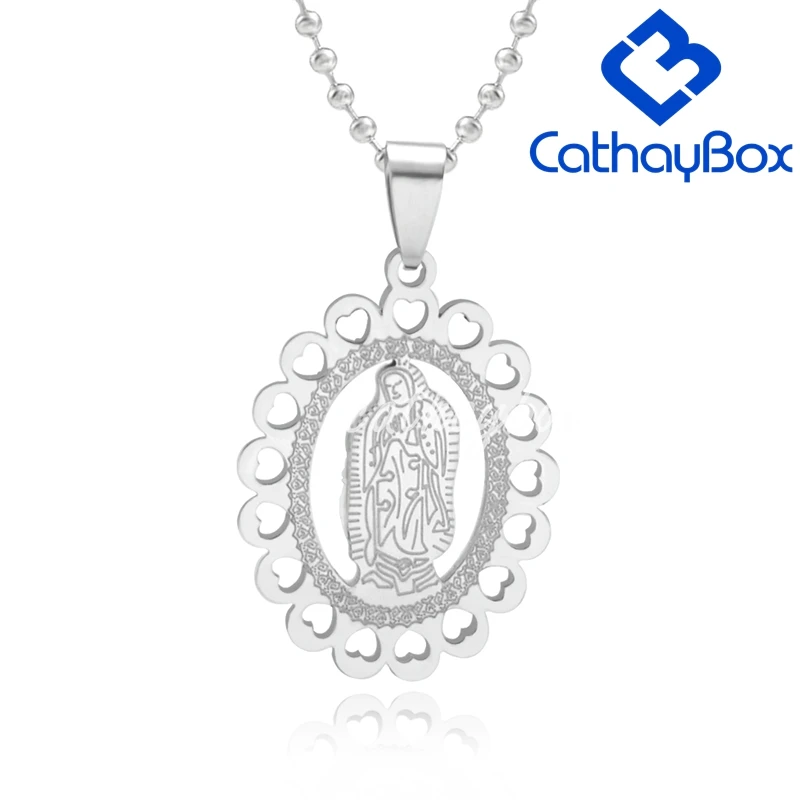 Ожерелье с овальной подвеской из нержавеющей стали изображением Богородицы