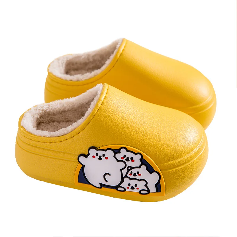 Children's Waterproof Cotton Slippers for Boys and Girls Autumn and Winter Indoor Cartoon Cute Thick Bottom Home Cotton Slippers