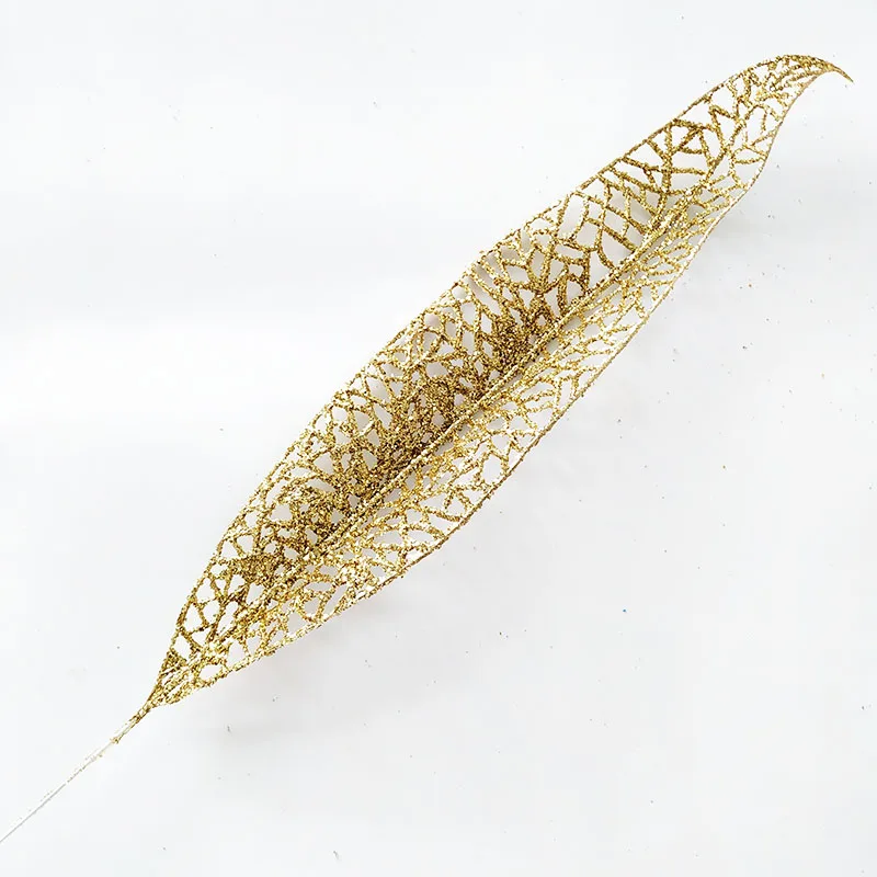 Gold F Christmas Tree Decoration Flower Grass Leaf Hollow Flash Grass Fake Flower Home Party Happy New Year Decoration Gold Silver 40cm - Цвет: Gold F