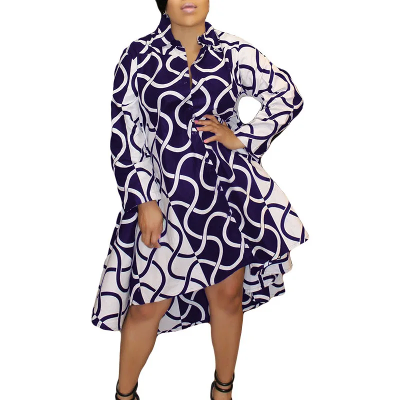

Striped Printed Women Long Shirts Dress 2020 African Casual Single Breasted Loose Female Midi Dresses Vestiods Shirts