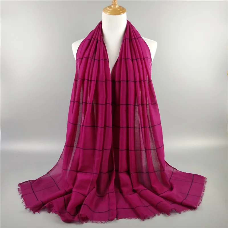 Женский хиджаб, шарф, клетчатая вуаль, хлопковые длинные мусульманские шарфы в поперечную полоску/шаль 17 цветов 80*180 см