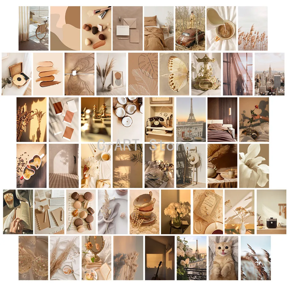 

50 Pieces of Bohemian Art Collage Wall Kit Modern Brown Room Decoration Aesthetics Photo Pictures Bedroom Study Home Decor