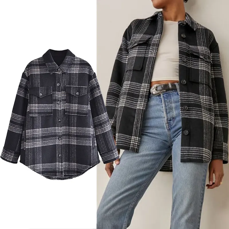 

Женская свободная шерстяная куртка Za, повседневная винтажная куртка на пуговицах с длинным рукавом, верхняя одежда, осень 2021