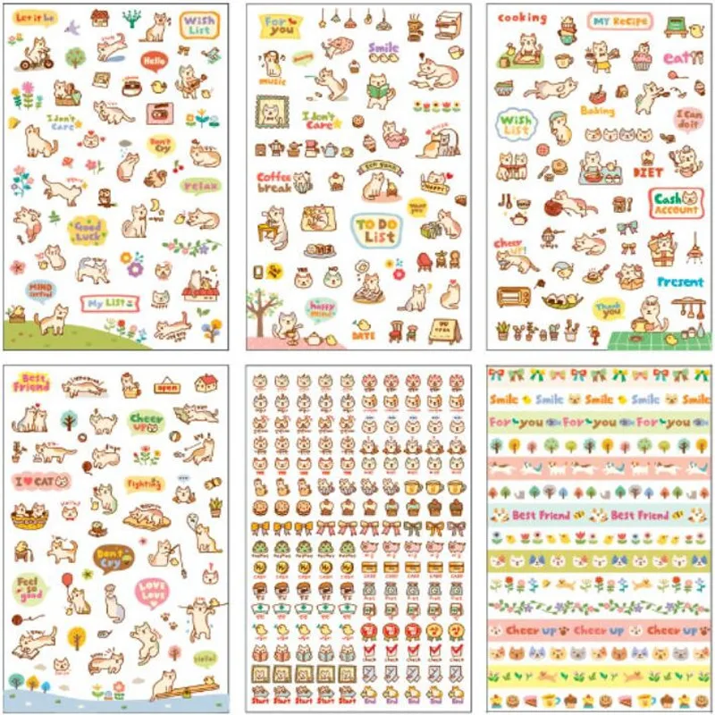 6 листов/упаковка в партии Kawaii Japan Cats life PET стикеры Горячая студенческие украшения дневник наклейки офисные школьные принадлежности - Цвет: Cat PVC