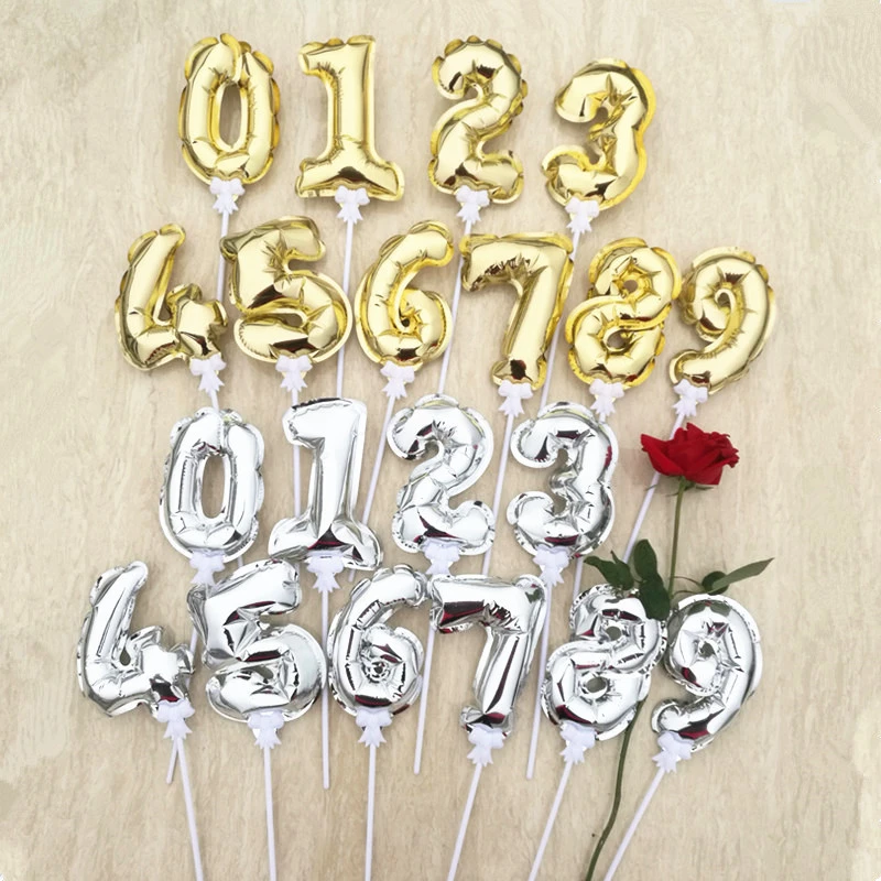 

Gold Sliver Number Balloon Cake Topper Birthday Wedding Party Decorations Foil Balloons Kid Boy Toy Baby Shower Balloon Number