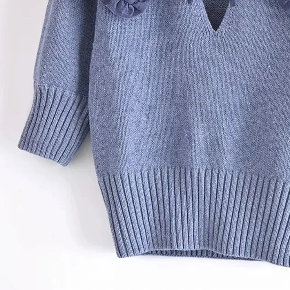 

winter women's Hemp grey Ruffle collar women's Pullover Sweater