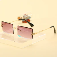 fashion rimless sunglasses women trendy small rectangle sun glasses summer traveling style uv400 gold brown shades for men