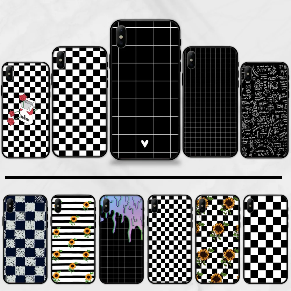 Клетчатый милый чехол для телефона с шахматным узором и белым рисунком iphone 5 5S SE 5C
