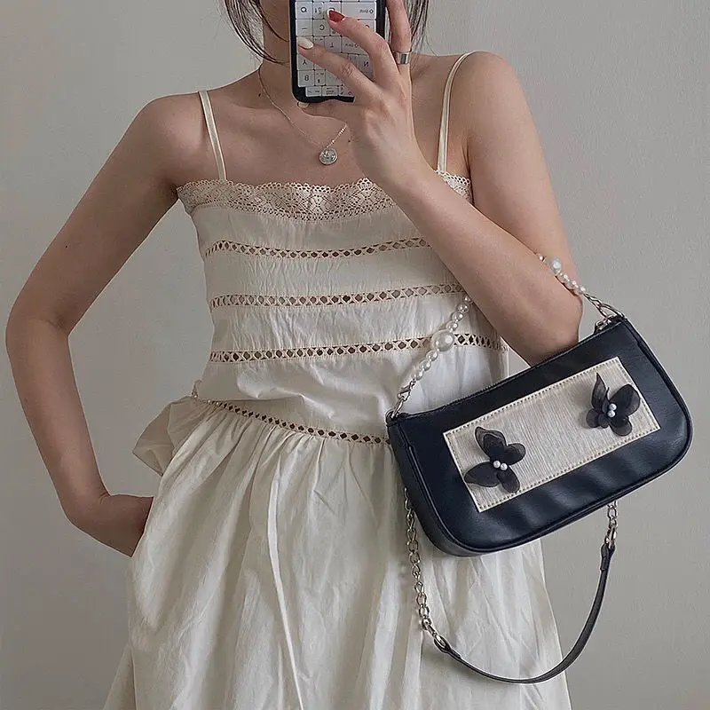 

Retro Butterfly Women's Shoulder Crossbody Bags Female Retro Pearl Chain Underarm Bag Fashion Girly Small Tote Purse Handbags