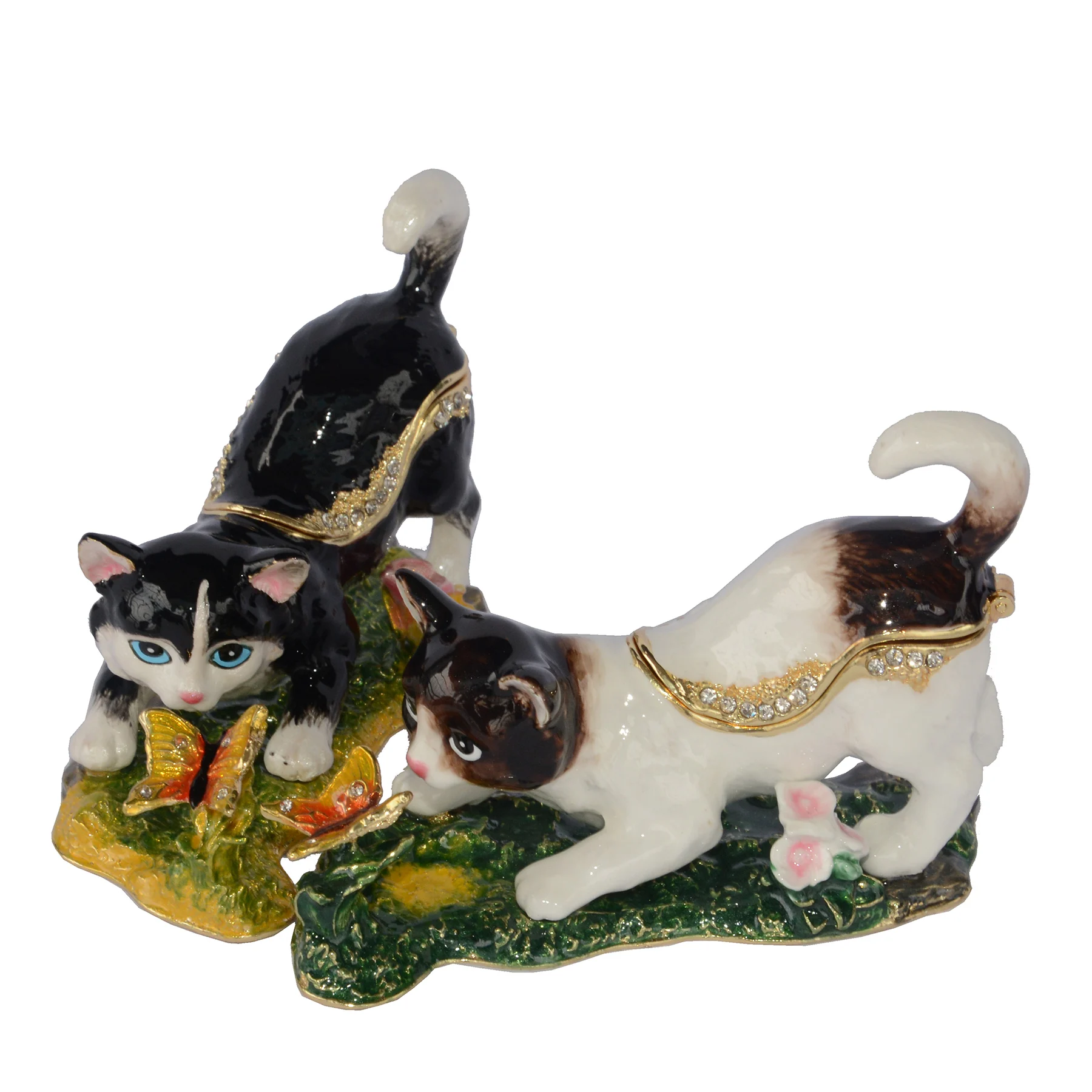 Черно-белая шкатулка Бабочка Ювелирные Изделия Кошка ловит бабочку безделушка